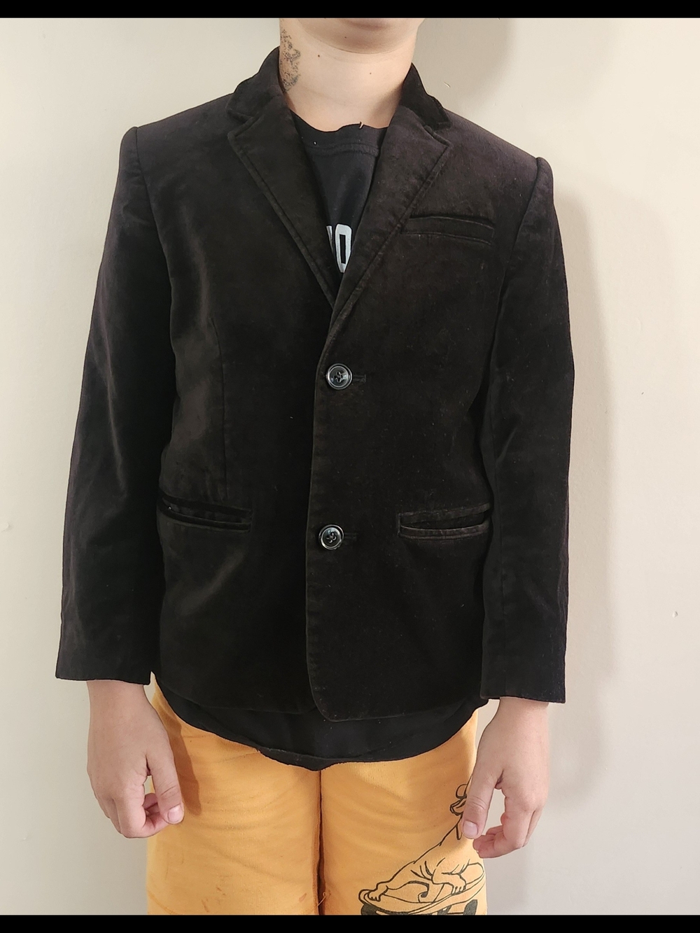 Kids Black Velvet Blazer Jacket - Classic Two-Button